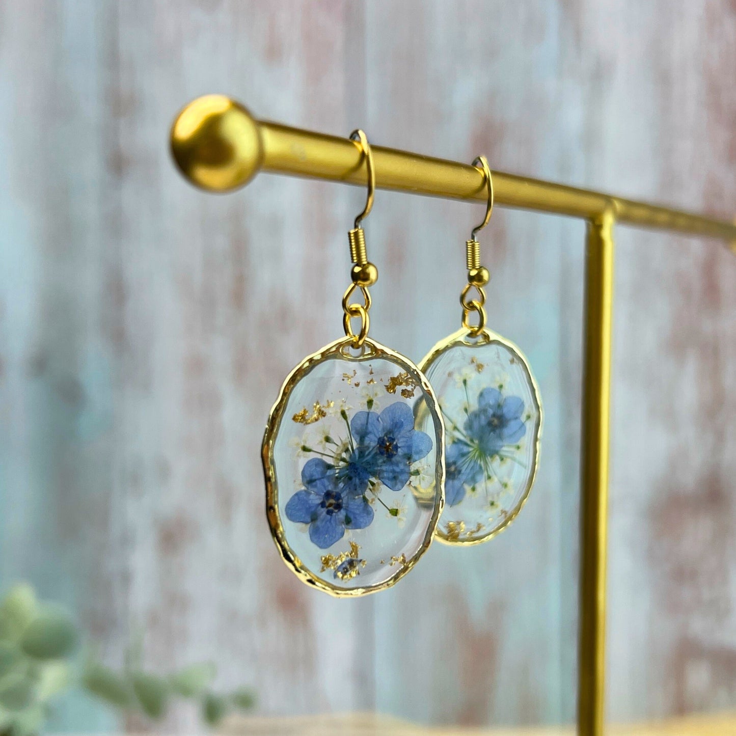 Blue Oval Earrings (Gold Plated)