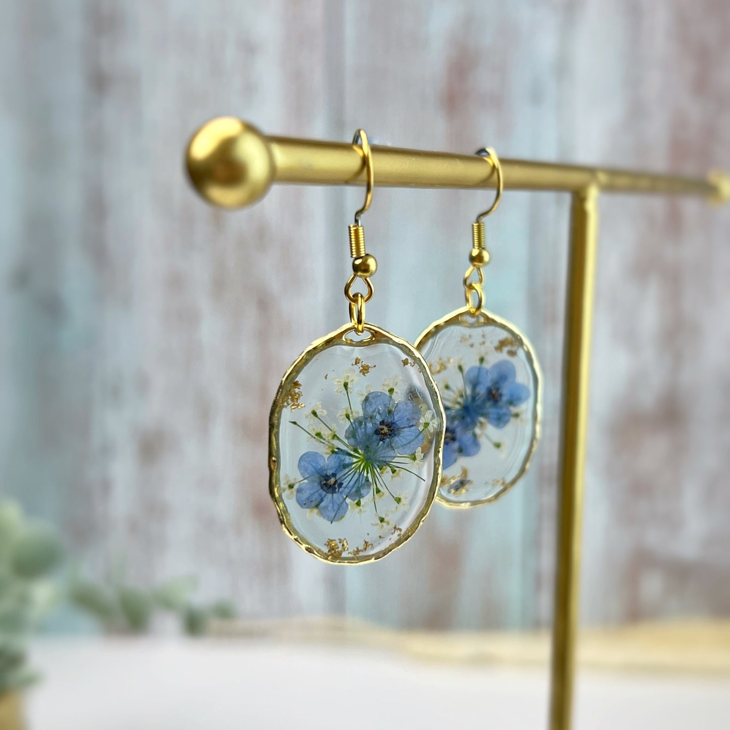 Blue Oval Earrings (Gold Plated)