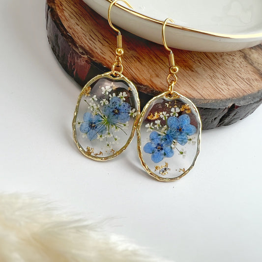 Blue Oval Earrings (Gold Plated)