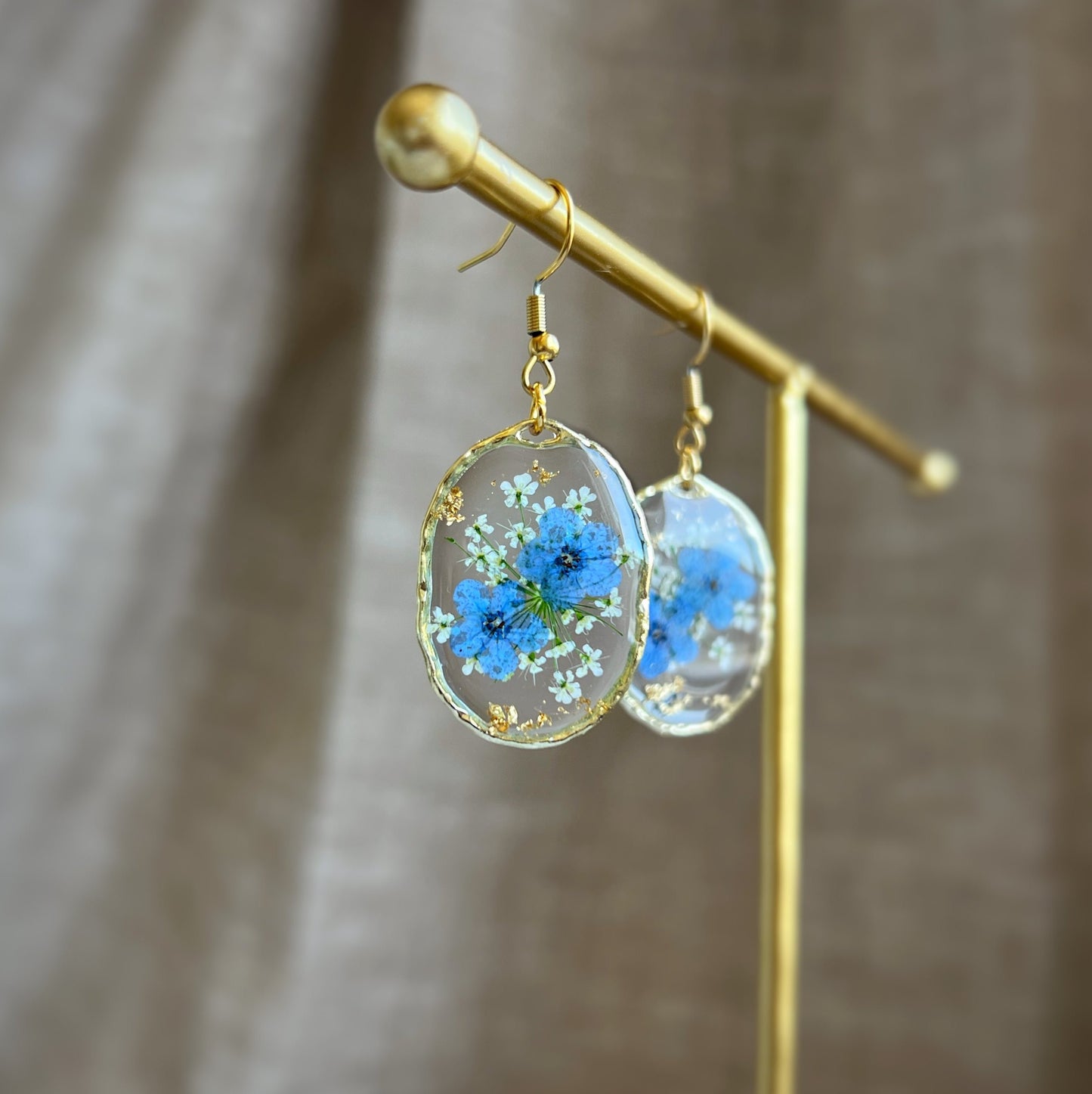 Blue Oval Earrings (Gold Plated)