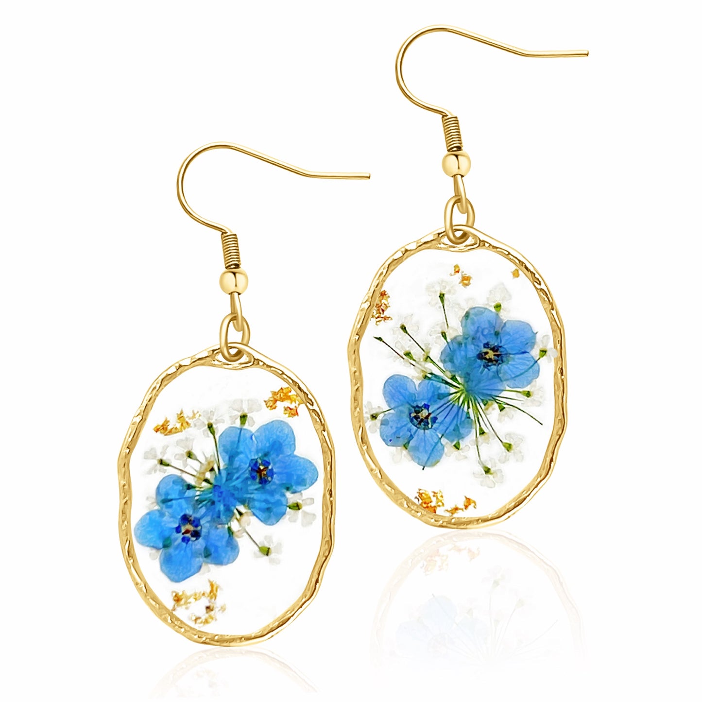 Blue Oval Earrings (Gold Plated)