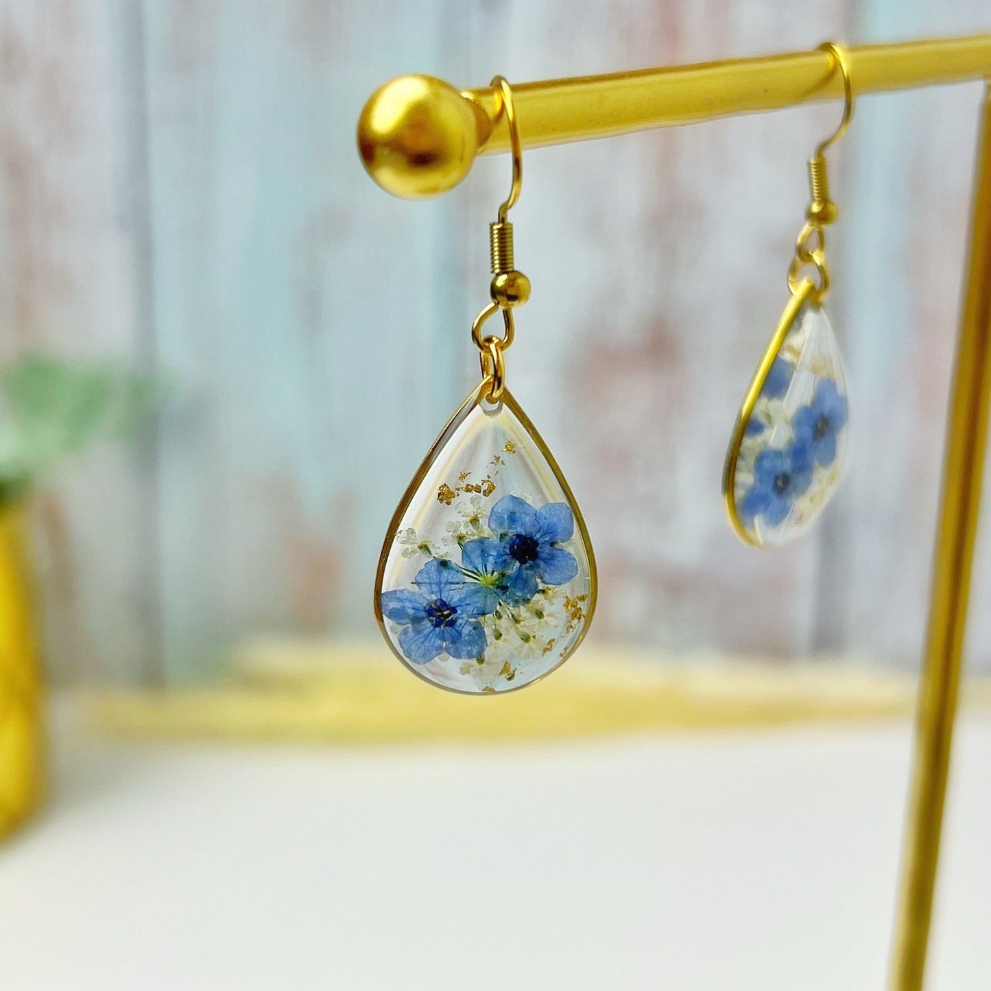 Blue Teardrop Earrings (Gold Plated)