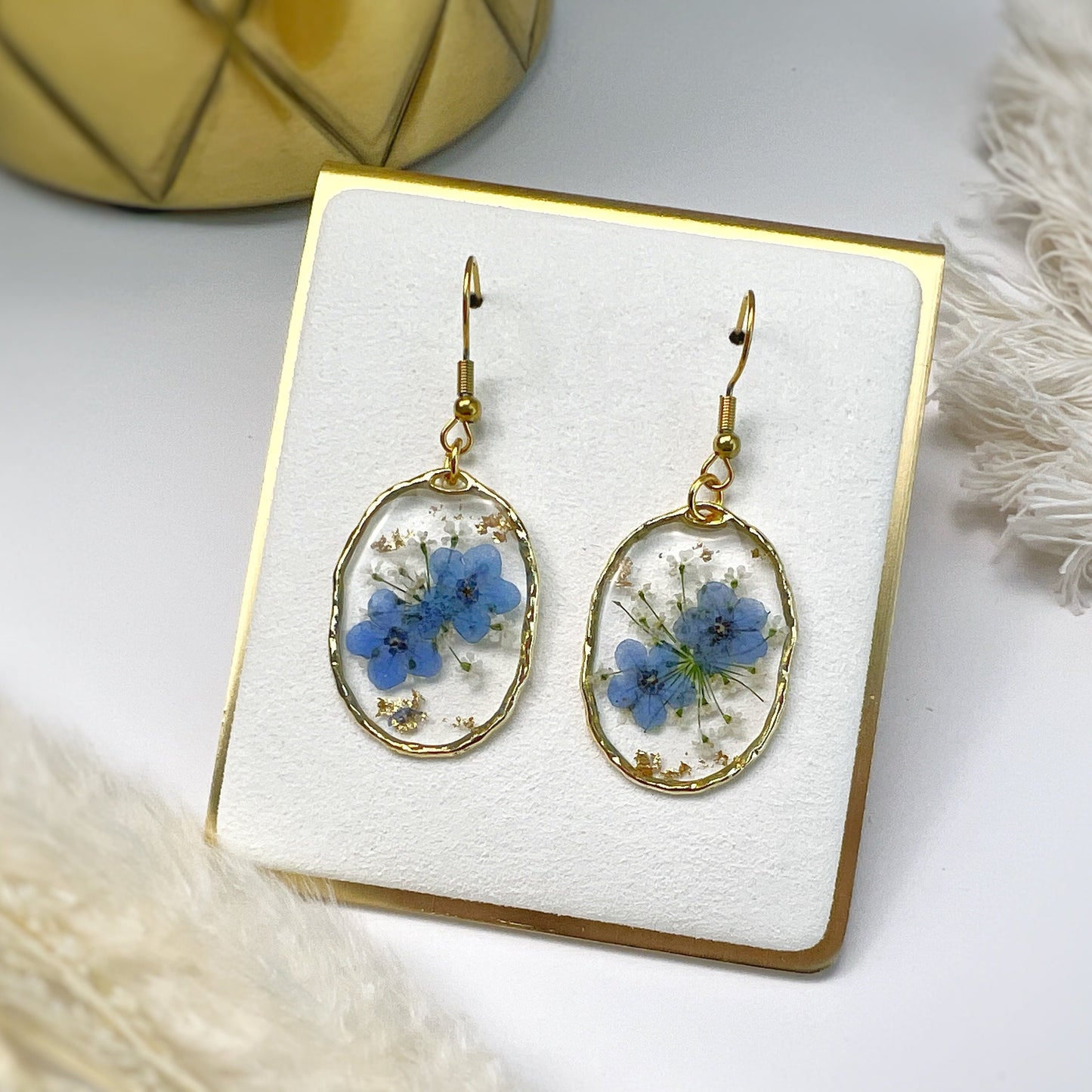 Blue Oval Earrings (Gold Plated)